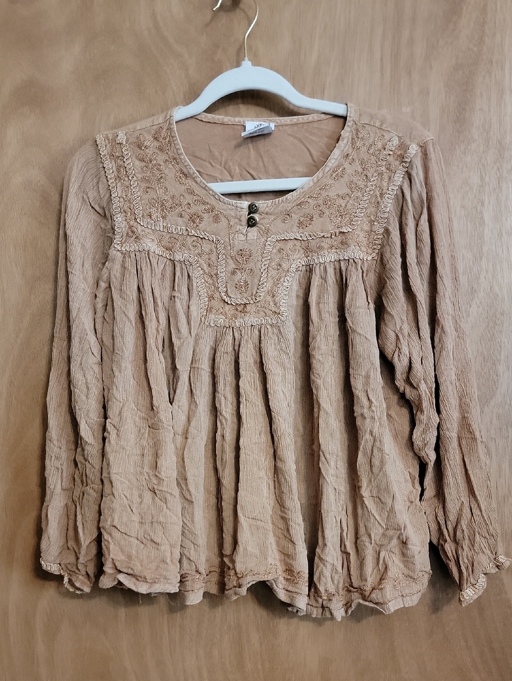 Embroidered Peasant Blouse — Tan/ yellow